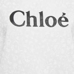 Pre Owned Chloe Off White Floral and Logo Print Jersey T-Shirt S