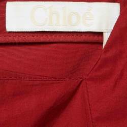 Pre Owned Chloe Dark Ruby Cotton Tie Sleeve Detail Blouse S