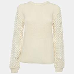 Chloe Natural Cream Wool Sleeve Detail Sweater L