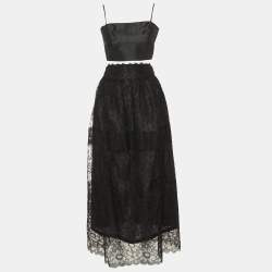 Chloe Black Silk & Lace Crop Top & Maxi Skirt Set L