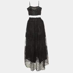 Chloe Black Silk & Lace Crop Top & Maxi Skirt Set L