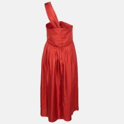 Chloe Red Silk One Shoulder Midi Dress M