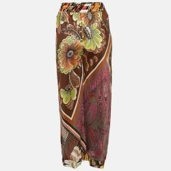 Pre Owned Chloe Multicolor/Orange Printed Silk Wide Leg Pants M