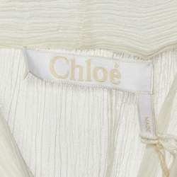 Pre Owned بلوزة كلوي أيقونية حليب أبيض مزيج قطن بكشكشة وربطة عنق مقاس كبير