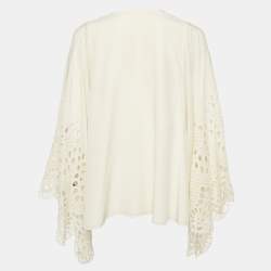 Pre Owned Chloe Cream Lace Trim Silk Blouse M