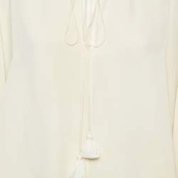 Pre Owned Chloe Cream Lace Trim Silk Blouse M