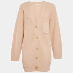 Chloe Pastel Pink Cashmere Knit Button Front Cardigan M