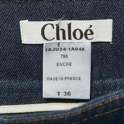 Chloe Vintage Navy Blue Applique Denim Pencil Skirt S
