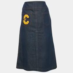 Chloe Vintage Navy Blue Applique Denim Pencil Skirt S