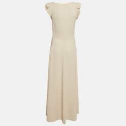 Chloe Cream Silk Blend Crepe Button Detail Maxi Dress M