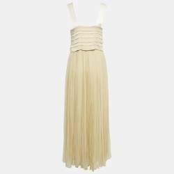 Chloe Beige Silk Pleated Maxi Dress S