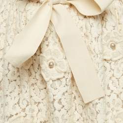 Pre Owned Chloe Off-White Floral Lace Applique Detail Belted Midi Skirt M