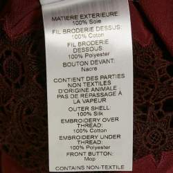 Pre Owned قميص كلوي حرير مزود بتقليم دانتيل أحمر مدخن مقاس صغير