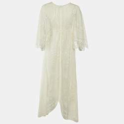 Pre Owned Chloe Iconic White Lace Asymmetric Long Dress S