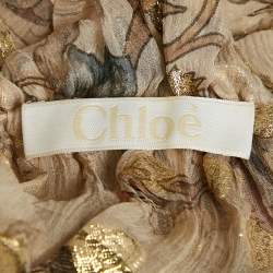 مملوكة مسبقًا Chloe Pale Nude Beige Printed Lurex Fil Coupe Crepe Maxi Dress S