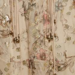 مملوكة مسبقًا Chloe Pale Nude Beige Printed Lurex Fil Coupe Crepe Maxi Dress S