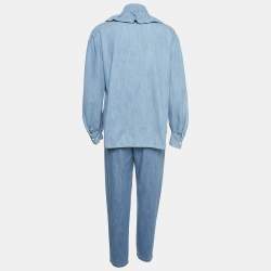 Chloe Blue Eternal Blue Denim Ruffled Blouse and Trousers Set S
