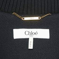 Chloe Black Snake Embroidered Wool Drill Bomber Jacket S