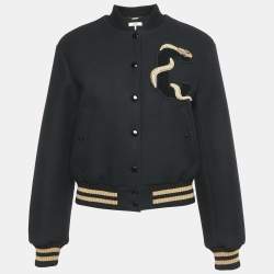 Chloe Black Snake Embroidered Wool Drill Bomber Jacket S