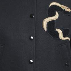 Chloe Black Snake Embroidered Wool Drill Bomber Jacket S