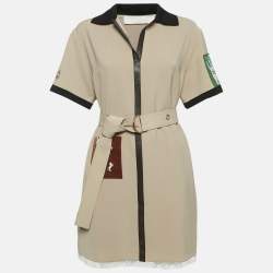 Chloe Brown Lace Trim Crepe Mini Dress M