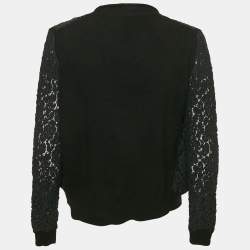 Chloe Black Crochet and Cashmere Cardigan L