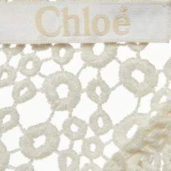 Chloe Eggshell White Guipure Lace Sheer Knee Length Dress M