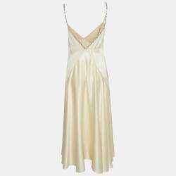 Pre Owned Chloe Cream Satin Stud Detail Sleeveless Midi Dress M