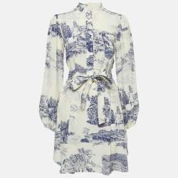 Pre Owned Chloe Cream/Blue Printed Silk Mini Dress S