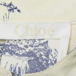 Pre Owned Chloe Cream/Blue Printed Silk Mini Dress S