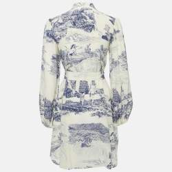 Pre Owned Chloe Cream/Blue Printed Silk Mini Dress S