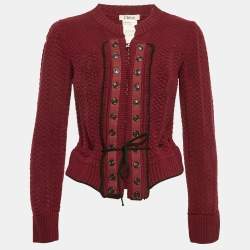 Chloe Vintage Burgundy Wool Knit Hook Front Cardigan M