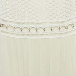 Chloé Milk White Lace and Crepe Silk Metal Ring Detail Maxi Dress M