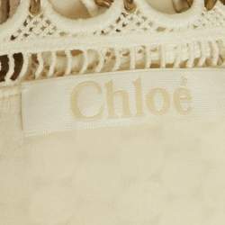 Chloé Milk White Lace and Crepe Silk Metal Ring Detail Maxi Dress M