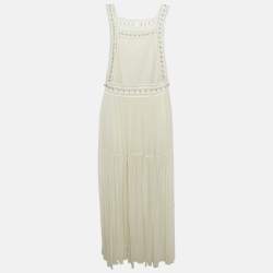 Chloé Milk White Lace and Crepe Silk Metal Ring Detail Maxi Dress M