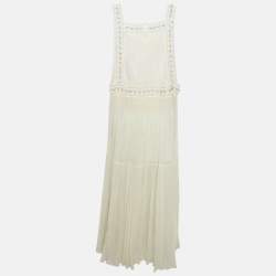 Chloé Milk White Lace and Crepe Silk Metal Ring Detail Maxi Dress M