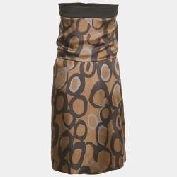 Chloe Green Printed Silk Knit Detail Strapless Short Dress M