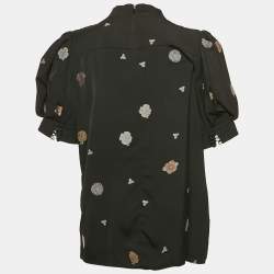 Chloé Black Brocade Puff Sleeve Top L