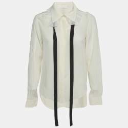 Chloe Cream Silk Chiffon Contrast Neck Detail Shirt M