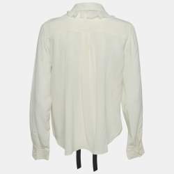 Chloe Cream Silk Chiffon Contrast Neck Detail Shirt M
