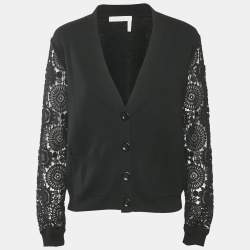 Chloé Black Wool and Lace Button Front Cardigan M