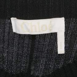 Pre Owned Chloé Black Rib Knit High Neck Flared Midi Dress XS