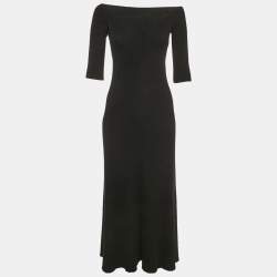 Pre Owned Chloé Black Rib Knit High Neck Flared Midi Dress XS