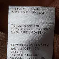 Pre Owned Chloe Brown Silk Ruffle Suede Trim Top M