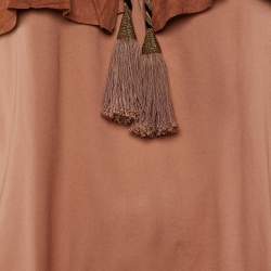 Pre Owned Chloe Brown Silk Ruffle Suede Trim Top M