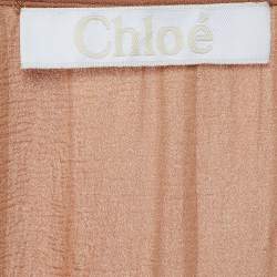 Pre Owned Chloe Brown Silk Ruffle Suede Trim Top M
