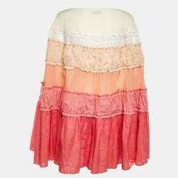 Pre Owned Chloe Pink/Cream Cotton & Silk Tiered Kaftan Tunic M