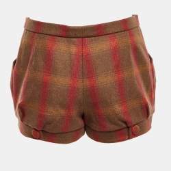 Pre Owned Chloe Brown/Red Plaid Check Wool Shorts S