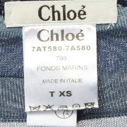 Pre Owned Chloe Grey/Blue Striped Cashmere & Silk Button Front Cardigan XS