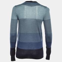 Pre Owned Chloe Grey/Blue Striped Cashmere & Silk Button Front Cardigan XS